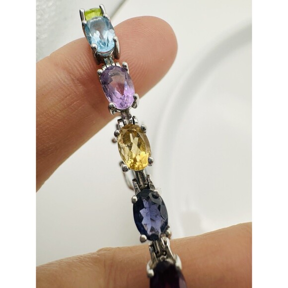 Multi Gemstone Tennis Bracelet Sterling Silver Kay Jewelers 7.25” - Picture 4 of 12